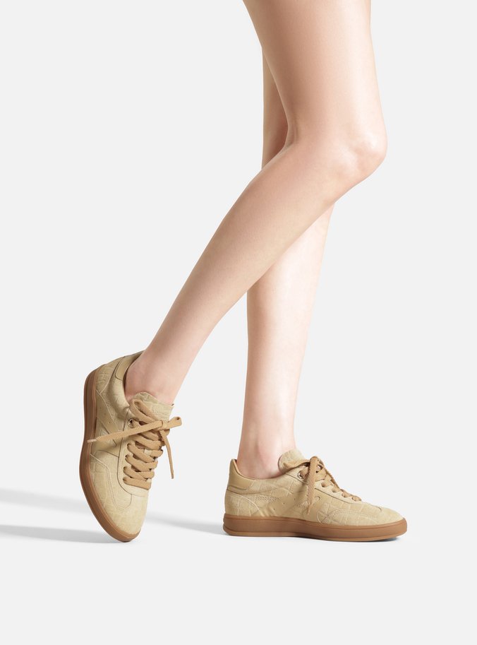 Tênis Bege Camurça Croco Couro Amarração