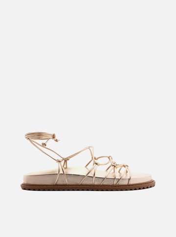 Sandália Rasteira Dourada Amarração Nós