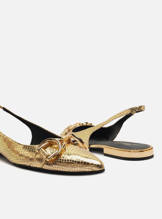 Sapatilha Dourada Snake Bico Fino Slingback Bridão