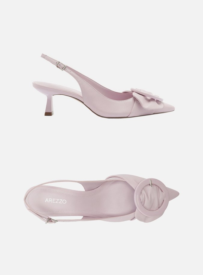 Scarpin Lilás Couro Slingback Fivela Redonda