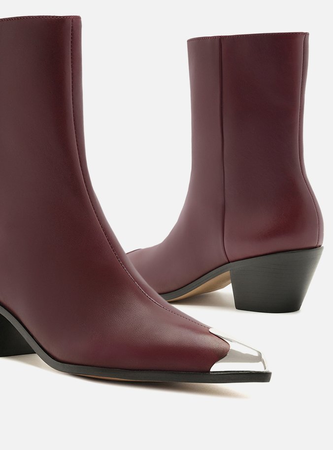 Bota Vinho Couro Cano Curto West Cap Toe Metal