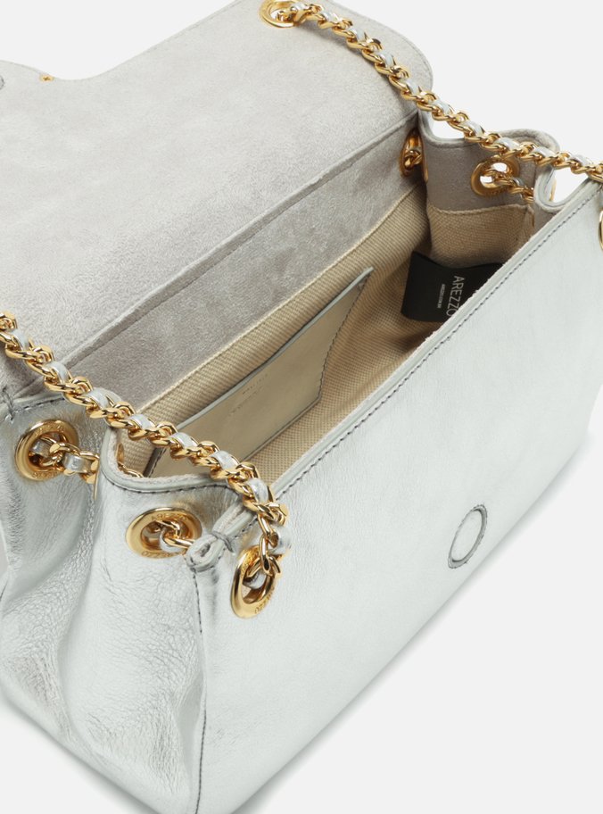 Bolsa Tiracolo Prata Couro Snake Média