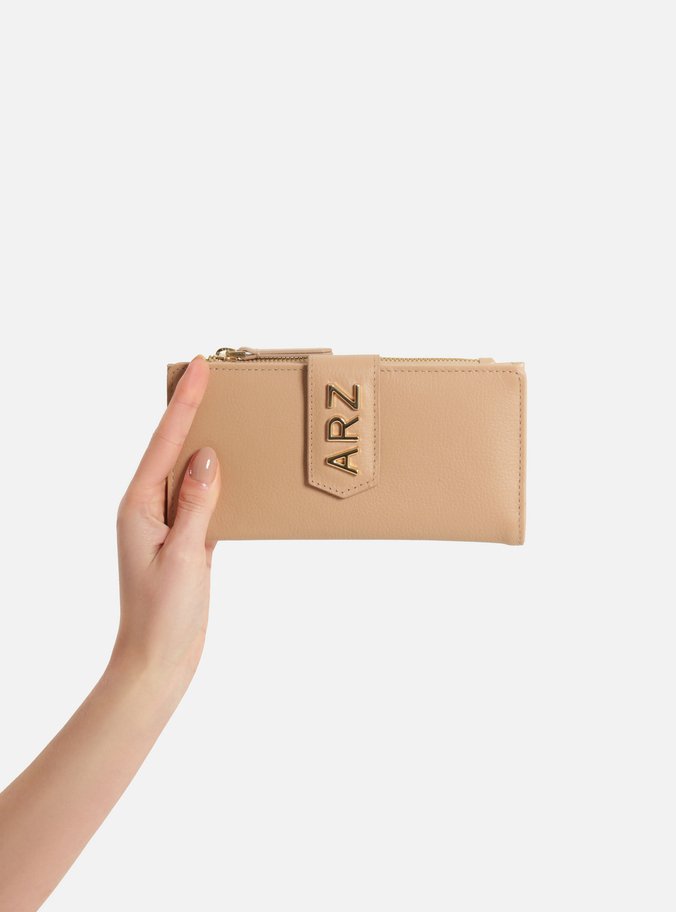 Carteira Bege Couro Média Metal ARZ