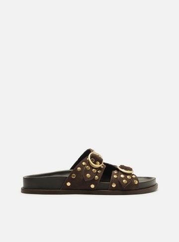Papete Marrom Suede Rebites Fivelas