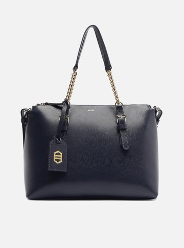 Bolsa Tote Azul Couro Grande Alça Corrente