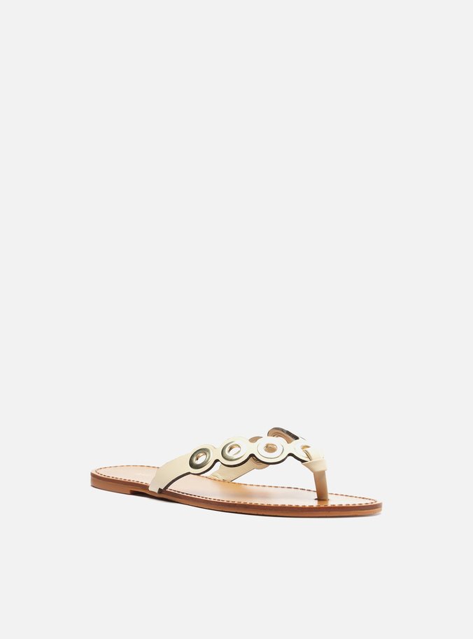 Rasteira Off-White Bico Redondo Argolas