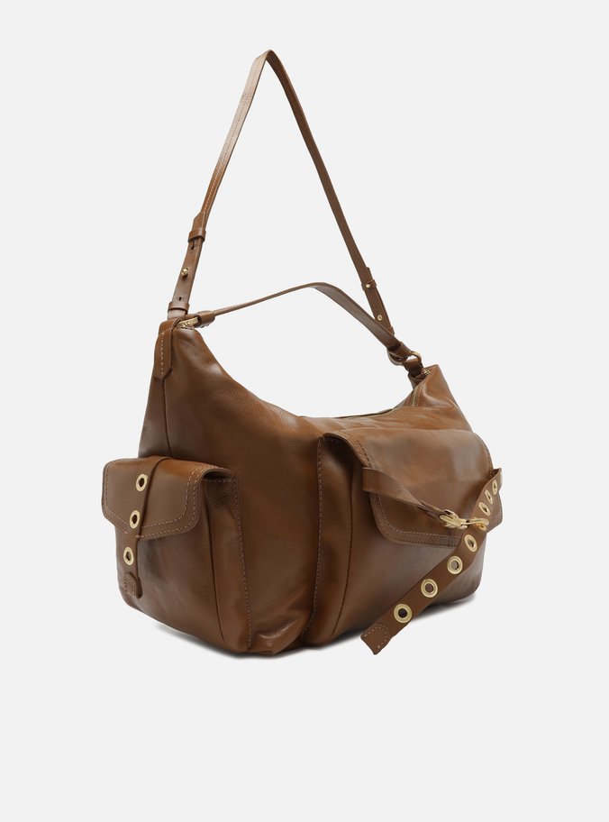 Bolsa Hobo Marrom Couro Grande Tira Ilhós