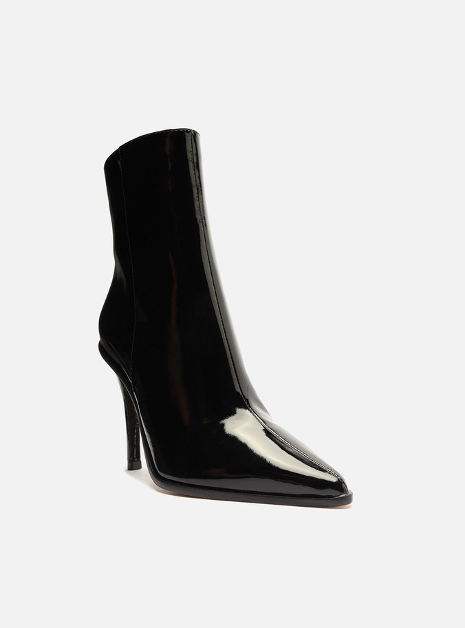 Bota Preta Verniz Cano Curto Salto Alto Fino