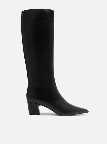 Bota Preta Couro Cano Longo Bico Fino Zíper