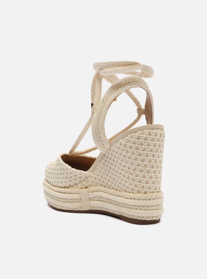 Espadrille Cru Tecido Tramado Amarração