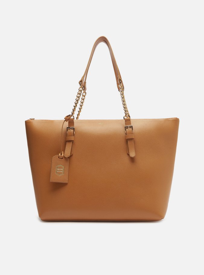 Bolsa Shopping Marrom Clara Couro Grande Alça Corrente