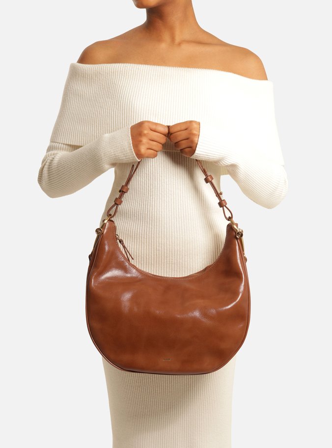 Bolsa Hobo Marrom Couro Grande Metais Alça