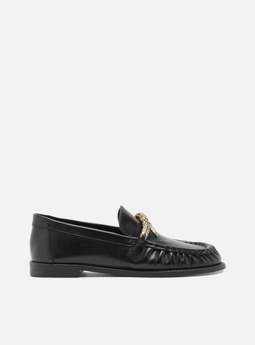 Mocassim Preto Couro Metal Snake
