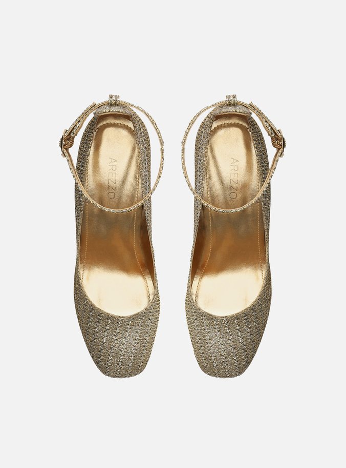 Scarpin Dourado Glam Meia Pata Bico Quadrado