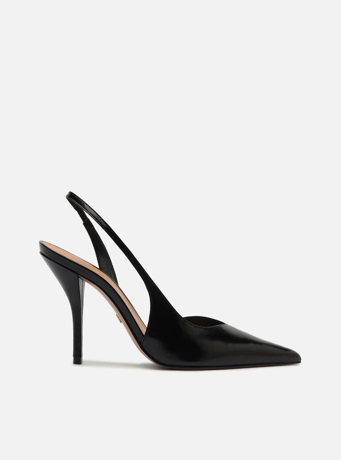Scarpin Preto Couro Salto Fino Slingback