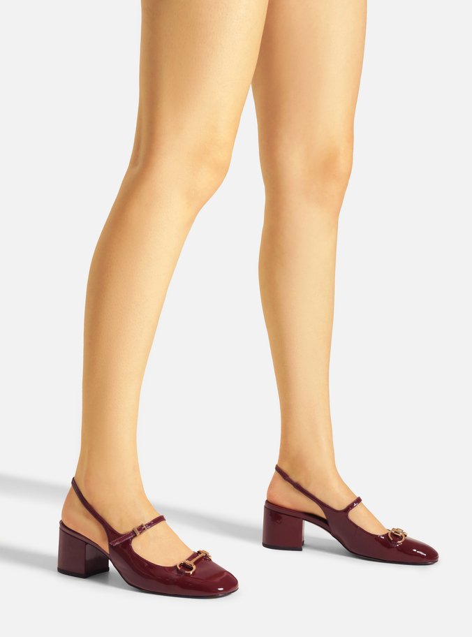 Sapato Boneca Vermelho Verniz Bloco Slingback