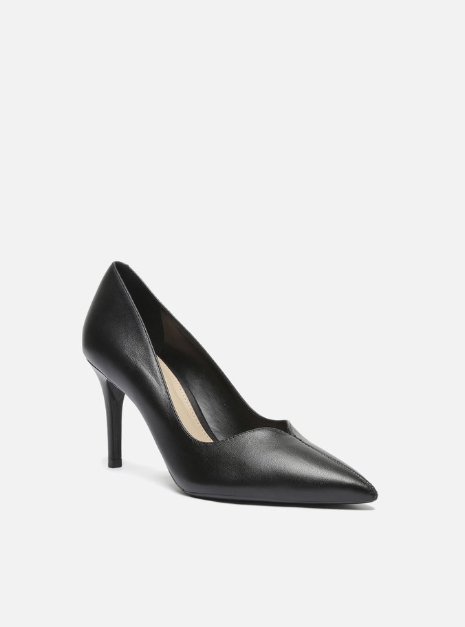 Scarpin Preto Couro Salto Médio Fino Detalhe