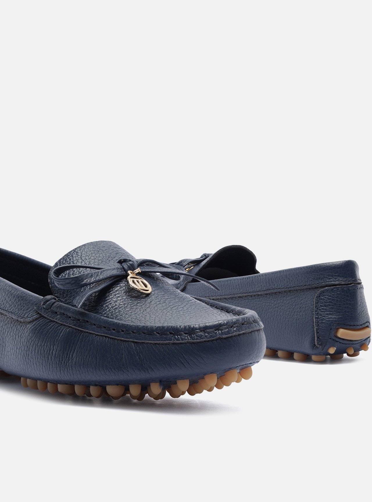 Mocassim Azul Couro Sola Emborrachada Retrô Pin — foto 4