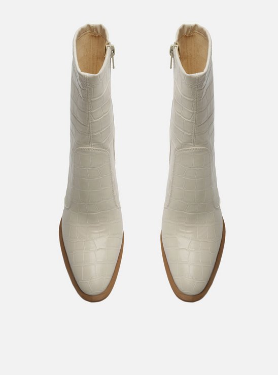 Bota Branca Croco Cano Médio Salto Bloco