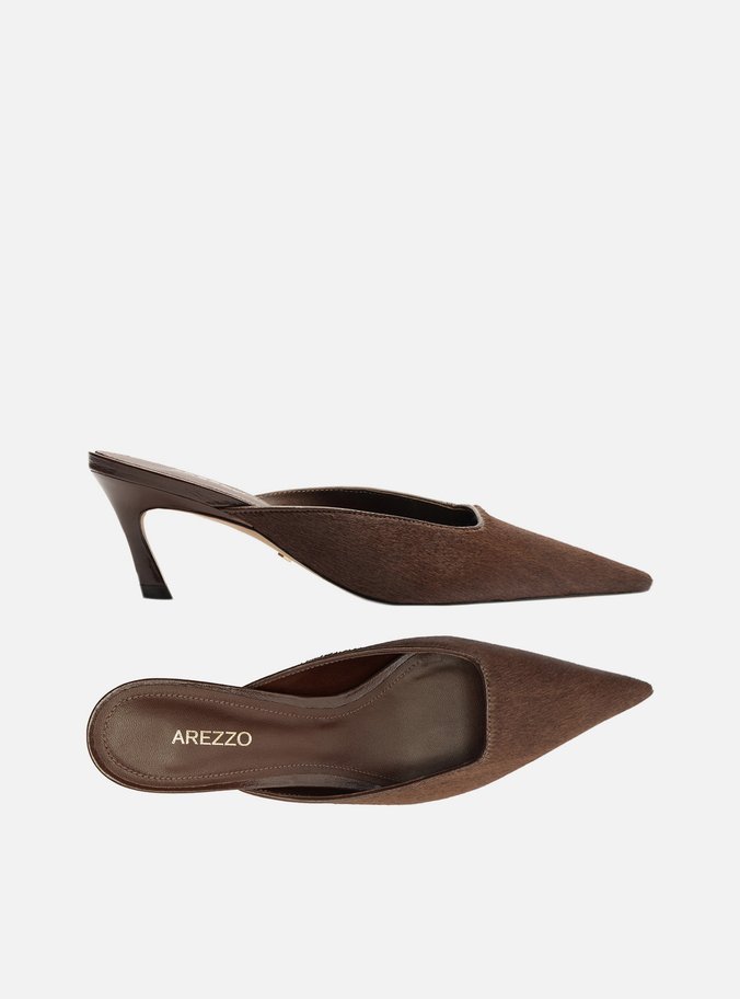 Mule Marrom Pelo Salto Baixo Fino