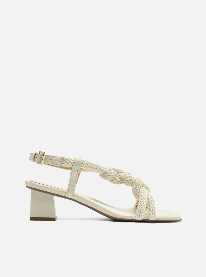 Sandália Off-White Cordão Nós Salto Bloco