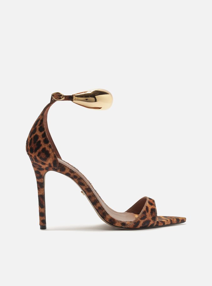 Sandália Animal Print Salto Fino Metal Silvia Braz