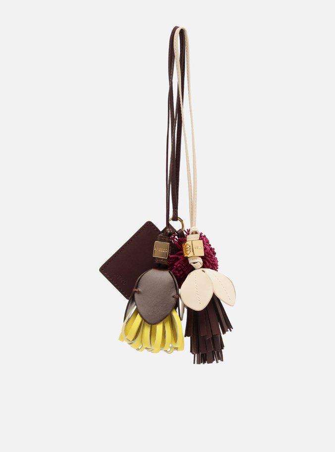 Conjunto Bag Charms Couro Flores