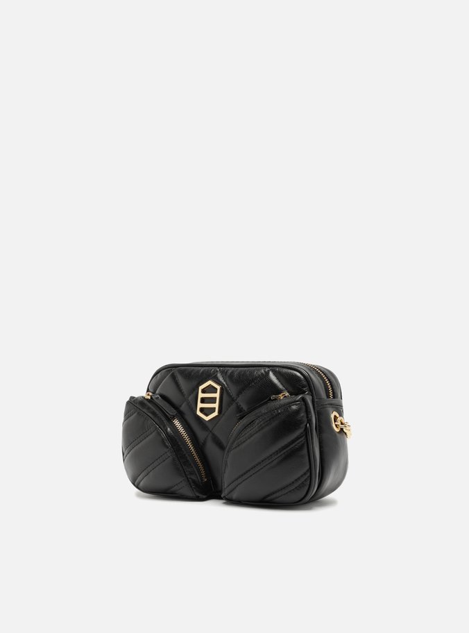 Bolsa Tiracolo Preta Couro Pequena Matelassê