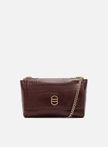 Bolsa Tiracolo Vermelha Couro Croco Média Reversível