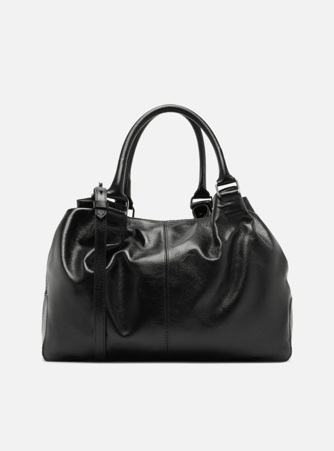 Bolsa Tote Preta Couro Grande Fivelas