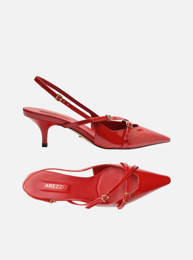 Scarpin Vermelho Verniz Salto Médio Slingback Amélia