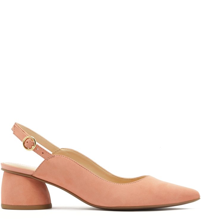 Scarpin Sofia Nobuck Salto Bloco Slingback New Salmon