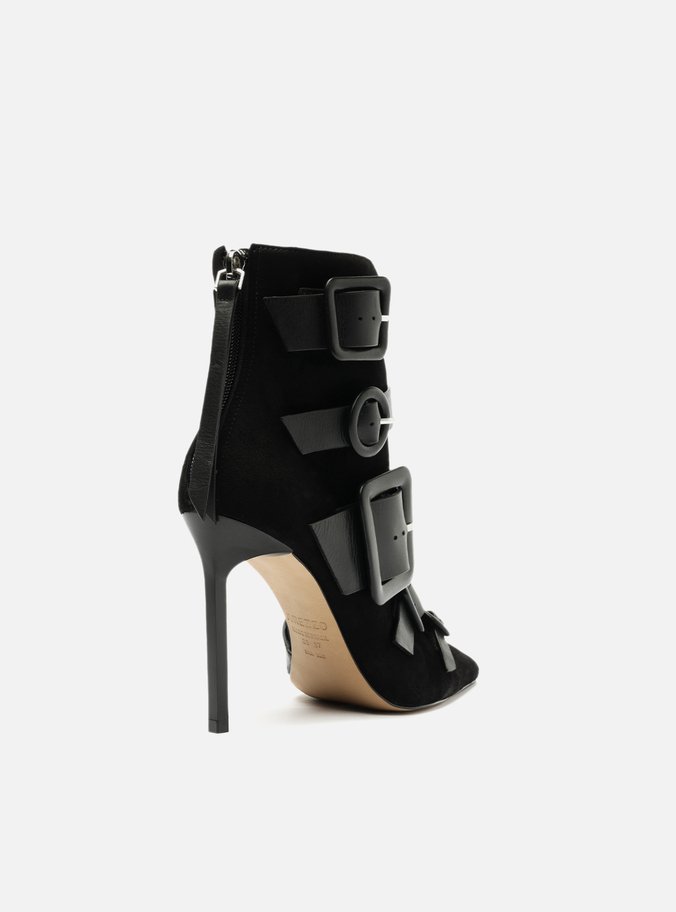 Bota Preta Nobuck Salto Alto Fivelas