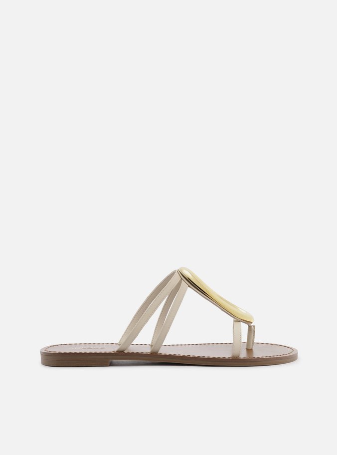 Rasteira Off White Tiras Metal Orgânico