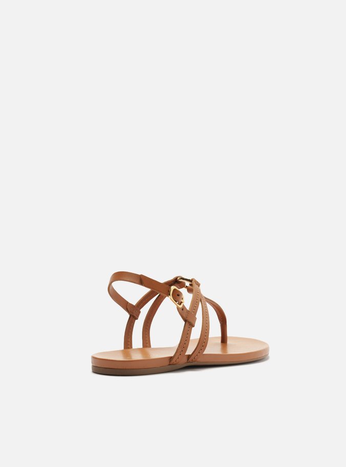 Sandália Rasteira Marrom Couro Slim Argola
