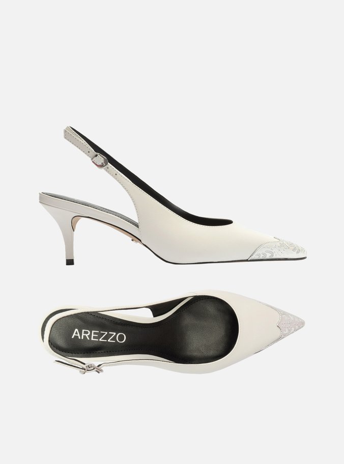 Scarpin Branco Couro Bico Fino Slingback Biqueira