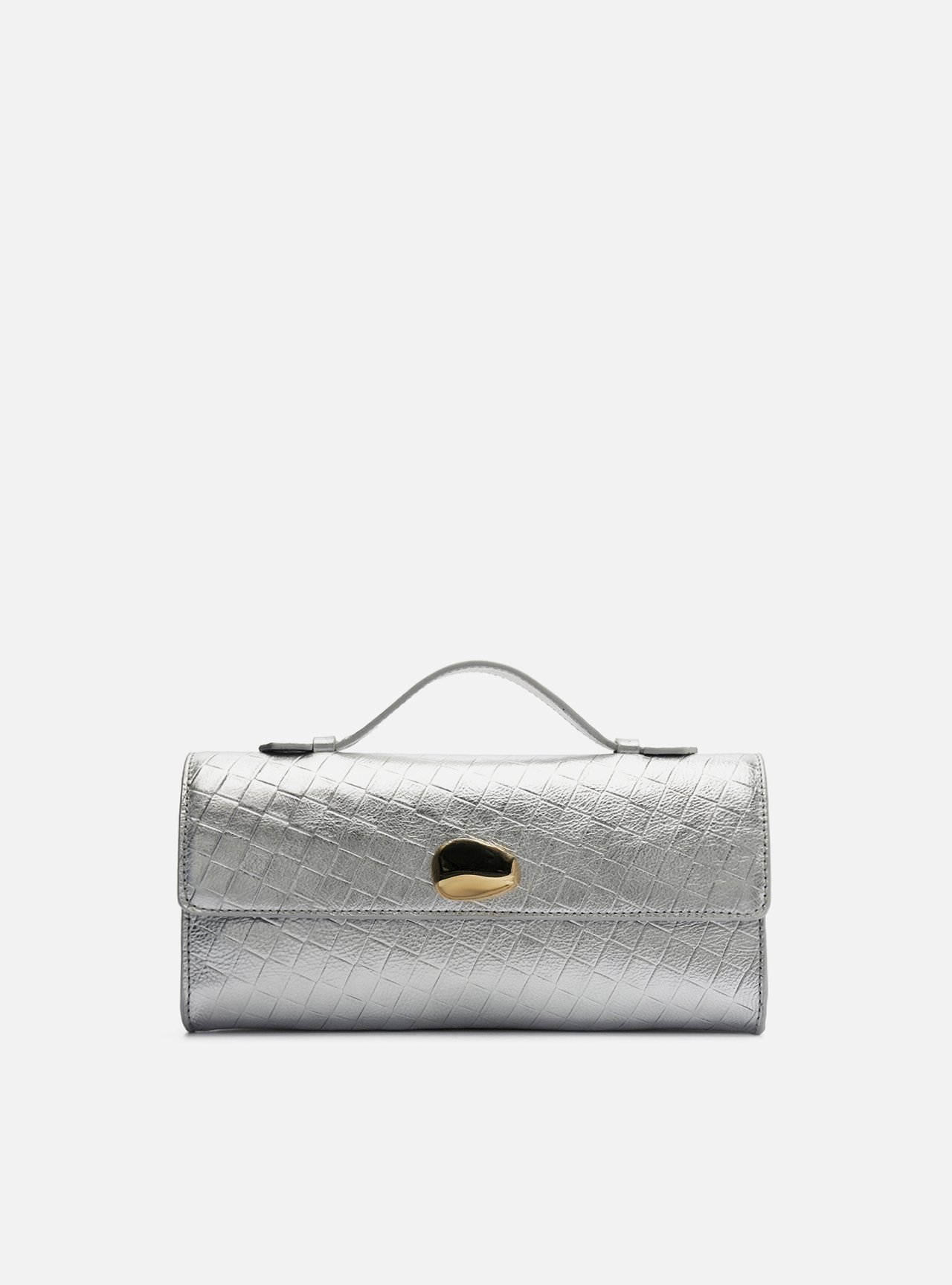 Bolsa Tiracolo Prata Couro Tressê Média Metal — foto 1