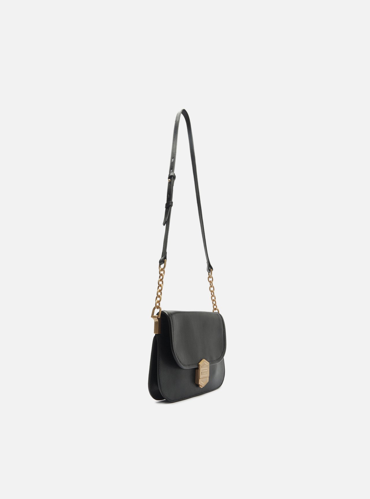 Bolsa Tiracolo Preta Couro Pequena Peça Metal — foto 5