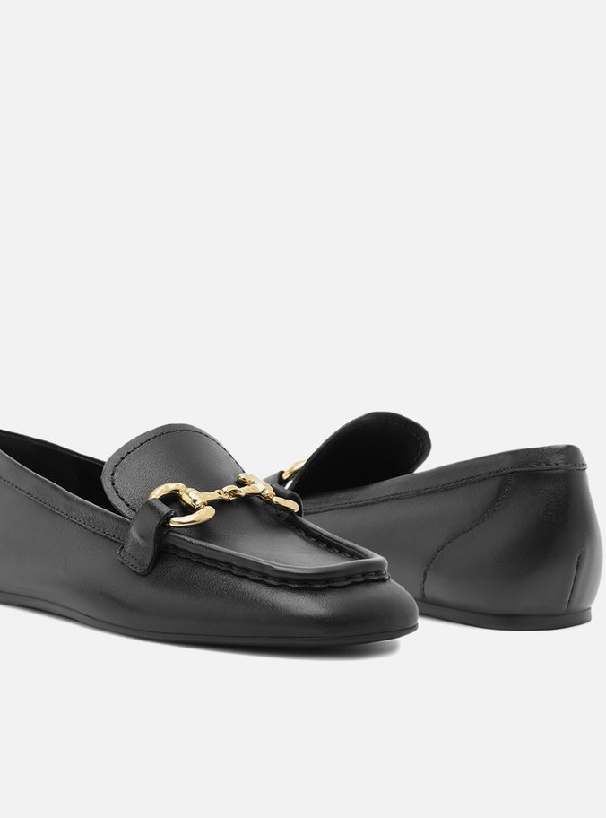 Mocassim Preto Couro Bico Quadrado Bridão