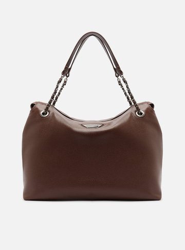 Bolsa Shopping Marrom Escura Couro Grande Metal