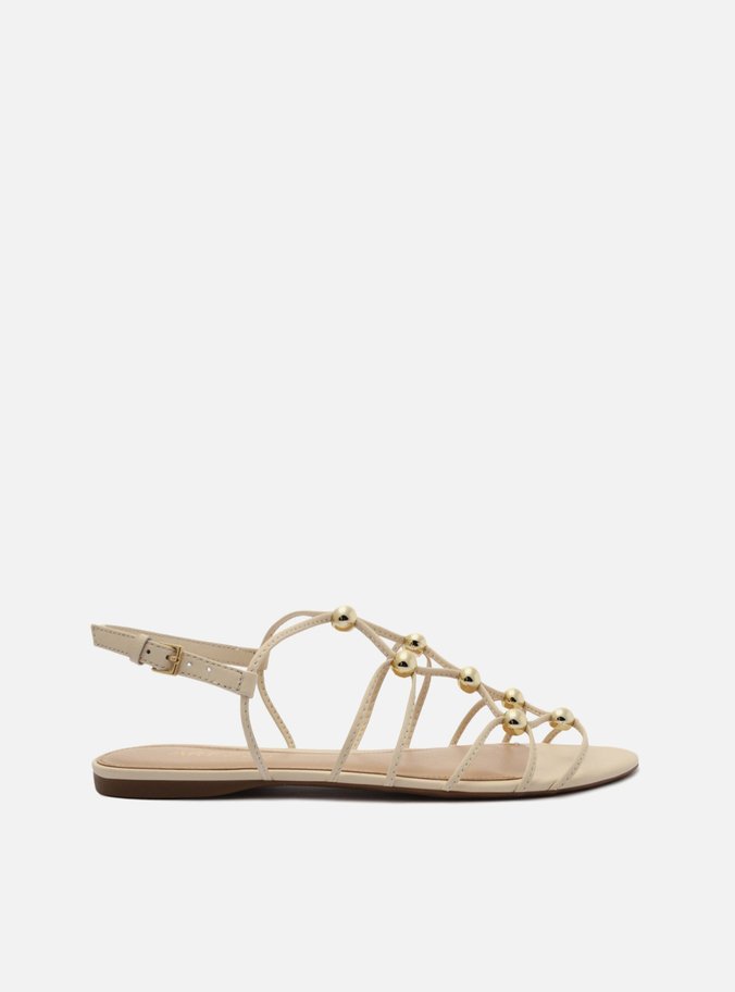Sandália Rasteira Off-White Tiras Esferas