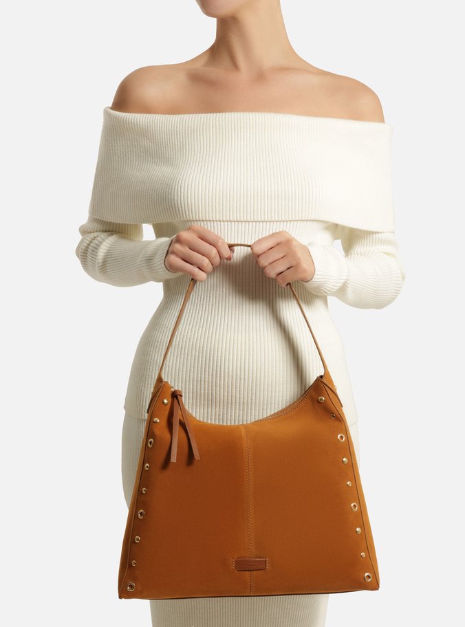 Bolsa Hobo Marrom Clara Acamurçada Grande Rebites