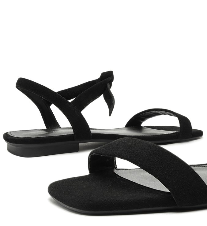 Sandália Rasteira Preta Nobuck Lace Up Nina