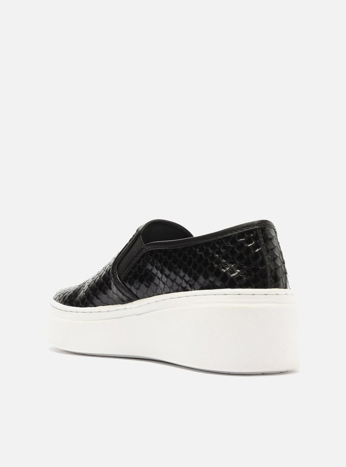 Slip On Preto Couro Snake Flatform