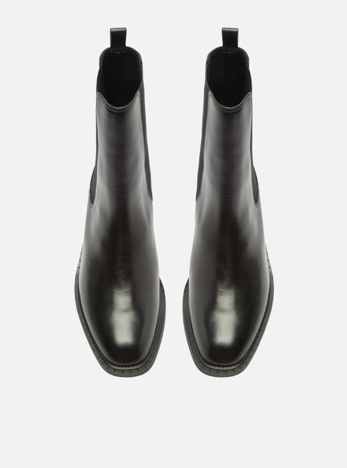 Bota Preta Couro Cano Curto Elástico Metal