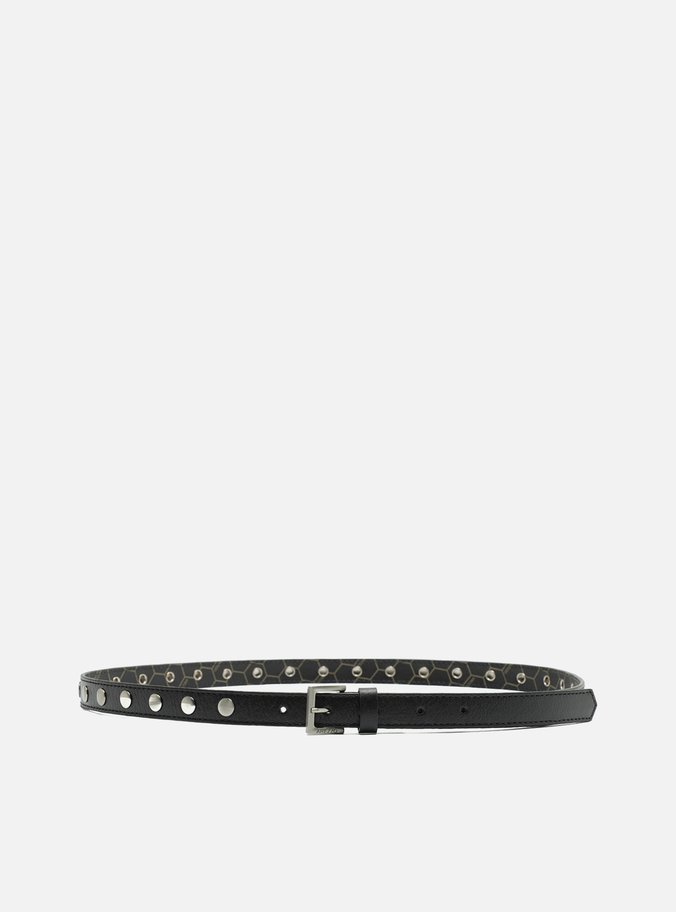 Cinto Preto Couro Fino Tachas