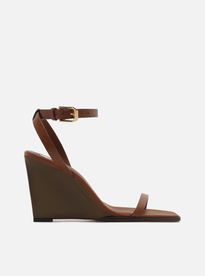 Sandália Marrom Salto Anabela Fivela