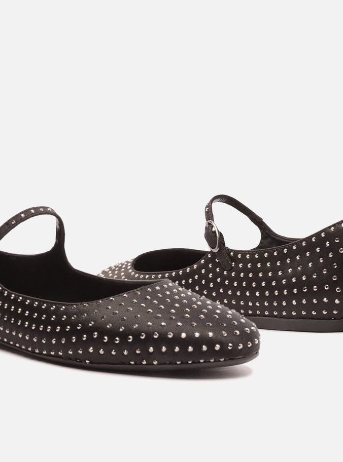 Sapatilha Preta Bico Redondo Strass Charlotte