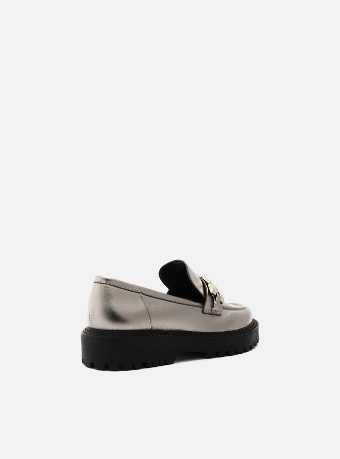 Mocassim Prata Couro Tratorado Metal