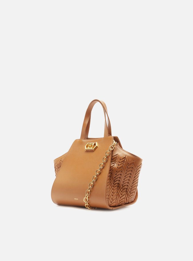 Bolsa Tote Marrom Couro Média Recortes